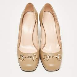 Gucci Brown Leather Horsebit Block Heel Pumps Size 37.5