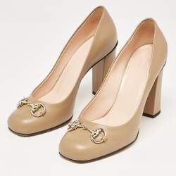 Gucci Brown Leather Horsebit Block Heel Pumps Size 37.5