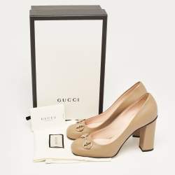 Gucci Brown Leather Horsebit Block Heel Pumps Size 37.5