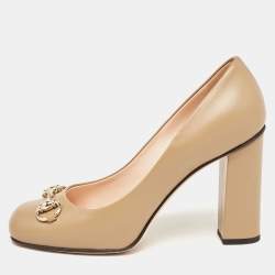 Gucci Brown Leather Horsebit Block Heel Pumps Size 37.5