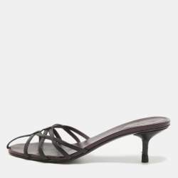 مملوكة مسبقًا Gucci Burgundy/Black Leather Strappy Slide Sandals Size 38