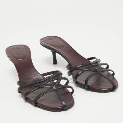 مملوكة مسبقًا Gucci Burgundy/Black Leather Strappy Slide Sandals Size 38