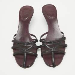 مملوكة مسبقًا Gucci Burgundy/Black Leather Strappy Slide Sandals Size 38