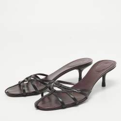 مملوكة مسبقًا Gucci Burgundy/Black Leather Strappy Slide Sandals Size 38