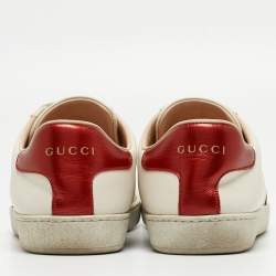 Gucci Off White/Red Leather Ace Stripe Sneakers Size 39