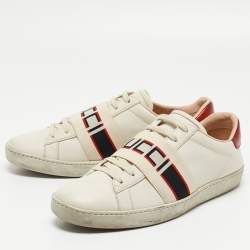 Gucci Off White/Red Leather Ace Stripe Sneakers Size 39