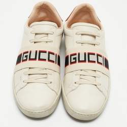 Gucci Off White/Red Leather Ace Stripe Sneakers Size 39