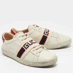 Gucci Off White/Red Leather Ace Stripe Sneakers Size 39