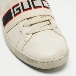 Gucci Off White/Red Leather Ace Stripe Sneakers Size 39
