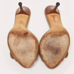 Gucci Brown Leather Icon Bit Slide Sandals Size 37.5