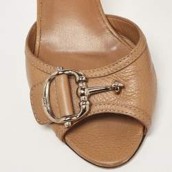 Gucci Brown Leather Icon Bit Slide Sandals Size 37.5