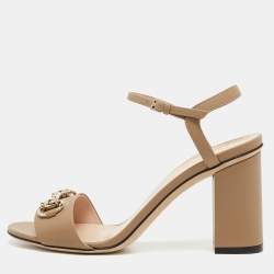 Gucci Beige Leather Claudie Ankle Strap Sandals Size 37