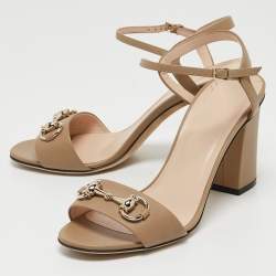 Gucci Beige Leather Claudie Ankle Strap Sandals Size 37