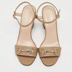 Gucci Beige Leather Claudie Ankle Strap Sandals Size 37