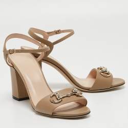Gucci Beige Leather Claudie Ankle Strap Sandals Size 37