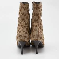 مملوكة مسبقًا Gucci Beige/Brown GG Canvas Ankle Booties Size 40.5