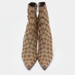 مملوكة مسبقًا Gucci Beige/Brown GG Canvas Ankle Booties Size 40.5