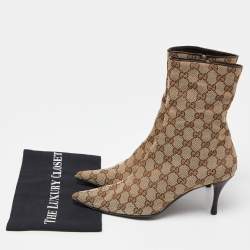 مملوكة مسبقًا Gucci Beige/Brown GG Canvas Ankle Booties Size 40.5