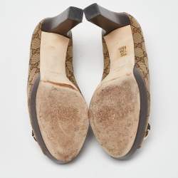 Pre Owned Gucci Beige GG Canvas New Hollywood Horsebit Peep Toe Pumps Size 38
