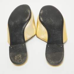 Pre Owned Gucci Gold Leather Horsebit Crystal Embellished Flat Slides Size 39