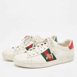 Gucci White Leather Embroidered Bee Ace Sneakers Size 36