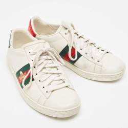 Gucci White Leather Embroidered Bee Ace Sneakers Size 36