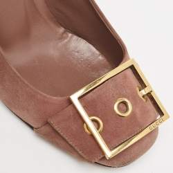 Pre Owned Gucci Brown Suede Buckle Detail Block Heel Pumps Size 39