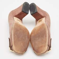 Pre Owned Gucci Brown Suede Buckle Detail Block Heel Pumps Size 39