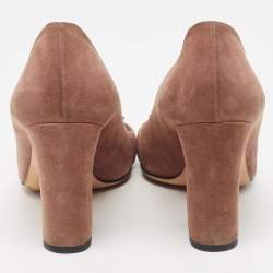 Pre Owned Gucci Brown Suede Buckle Detail Block Heel Pumps Size 39