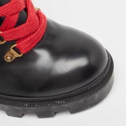 Pre Owned Gucci Black Leather Faux Pearl Embellished Ankle Boots Size 41