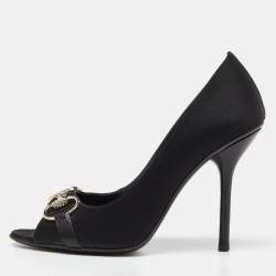 Gucci Black Satin Horsebit Peep Toe Pumps Size 38