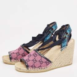 Pre Owned Gucci Multicolor Canvas and Leather Wedge Sandals Size 41