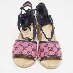 Pre Owned Gucci Multicolor Canvas and Leather Wedge Sandals Size 41