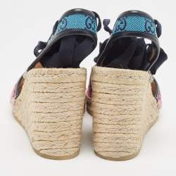Pre Owned Gucci Multicolor Canvas and Leather Wedge Sandals Size 41