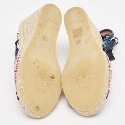 Pre Owned Gucci Multicolor Canvas and Leather Wedge Sandals Size 41