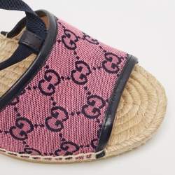 Pre Owned Gucci Multicolor Canvas and Leather Wedge Sandals Size 41