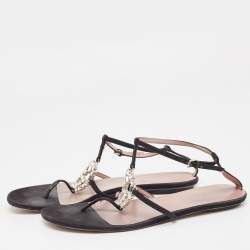 Gucci Black Suede Crystal Embellished Interlocking G Flat Sandals Size 39