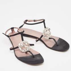 Gucci Black Suede Crystal Embellished Interlocking G Flat Sandals Size 39