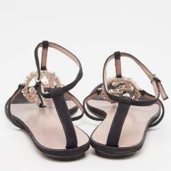 Gucci Black Suede Crystal Embellished Interlocking G Flat Sandals Size 39