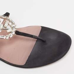 Gucci Black Suede Crystal Embellished Interlocking G Flat Sandals Size 39