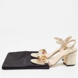Pre Owned Gucci Gold Leather GG Marmont Ankle Strap Sandals Size 37
