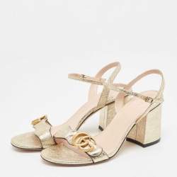 Pre Owned Gucci Gold Leather GG Marmont Ankle Strap Sandals Size 37