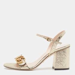 Pre Owned Gucci Gold Leather GG Marmont Ankle Strap Sandals Size 37