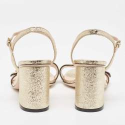 Pre Owned Gucci Gold Leather GG Marmont Ankle Strap Sandals Size 37