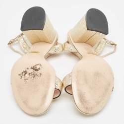 Pre Owned Gucci Gold Leather GG Marmont Ankle Strap Sandals Size 37