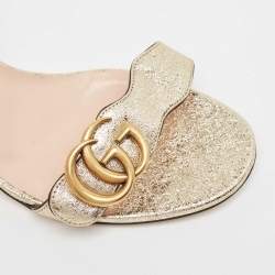 Pre Owned Gucci Gold Leather GG Marmont Ankle Strap Sandals Size 37