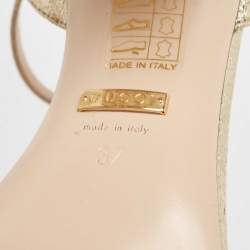 Pre Owned Gucci Gold Leather GG Marmont Ankle Strap Sandals Size 37