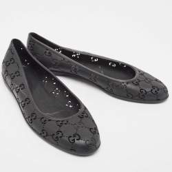 Pre Owned Gucci Black Rubber GG Ballet Flats Size 41
