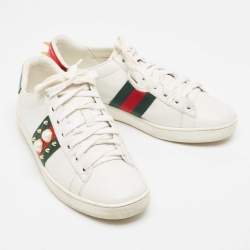 Gucci White Leather Pearl Ace Low Top Sneakers Size 36