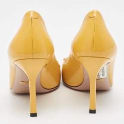 Pre Owned Gucci Yellow Patent Leather Horsebit Peep Toe Pumps Size 38